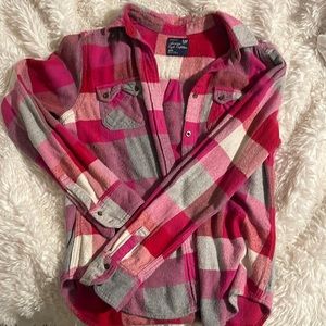 Pink plaid button down flannel